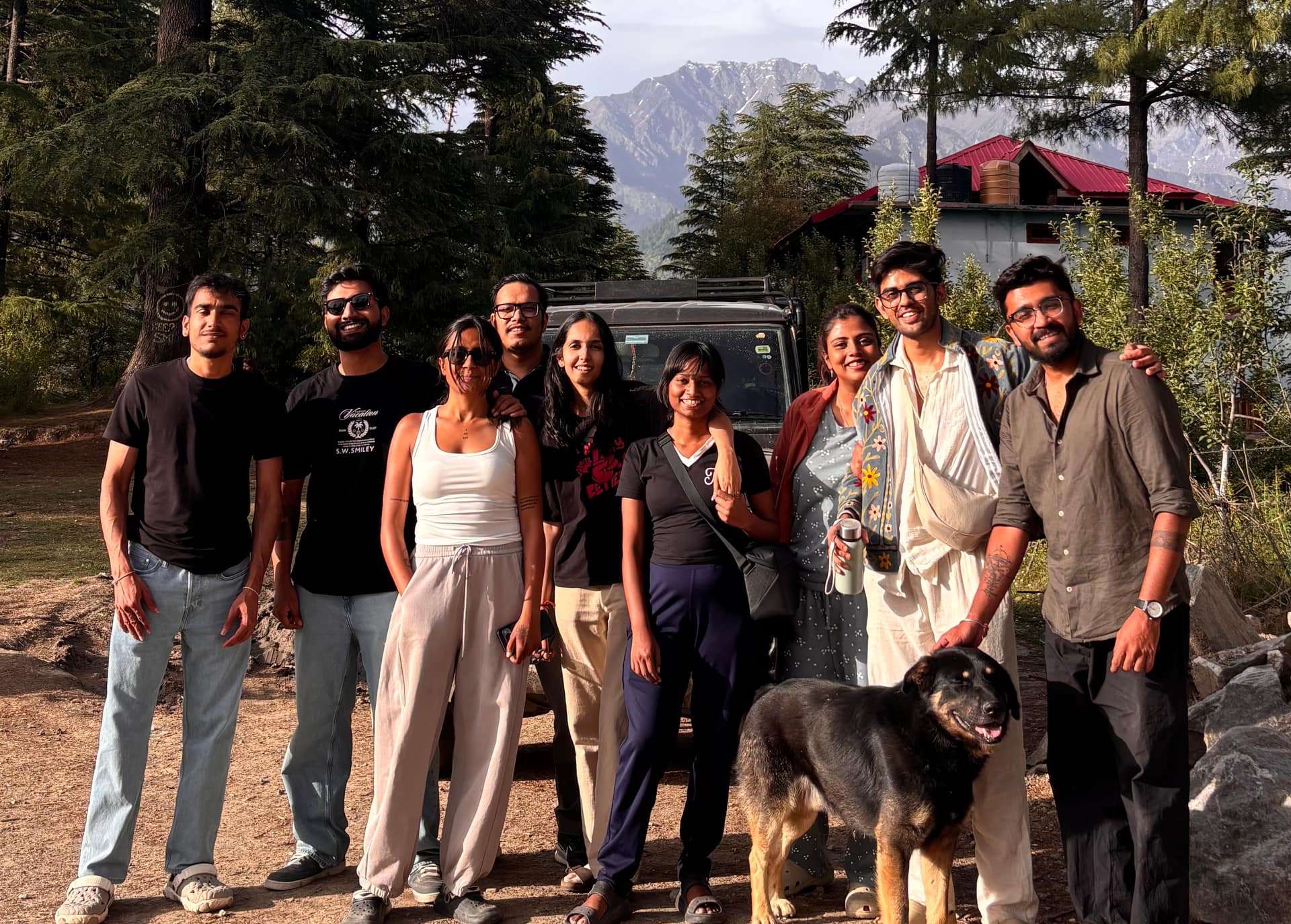 GoWeekender travelers gathered on a group trip in the Himalayan mountains